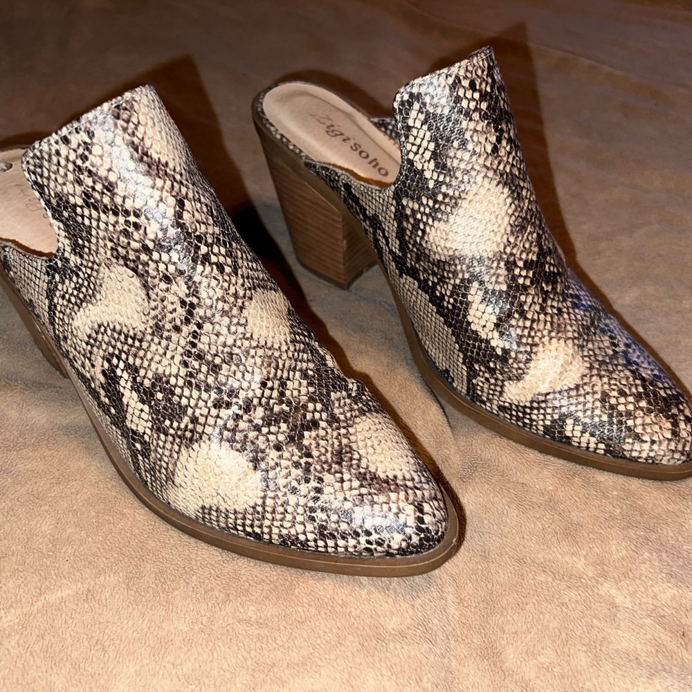 Women's Snakeskin Block Heel Mules
